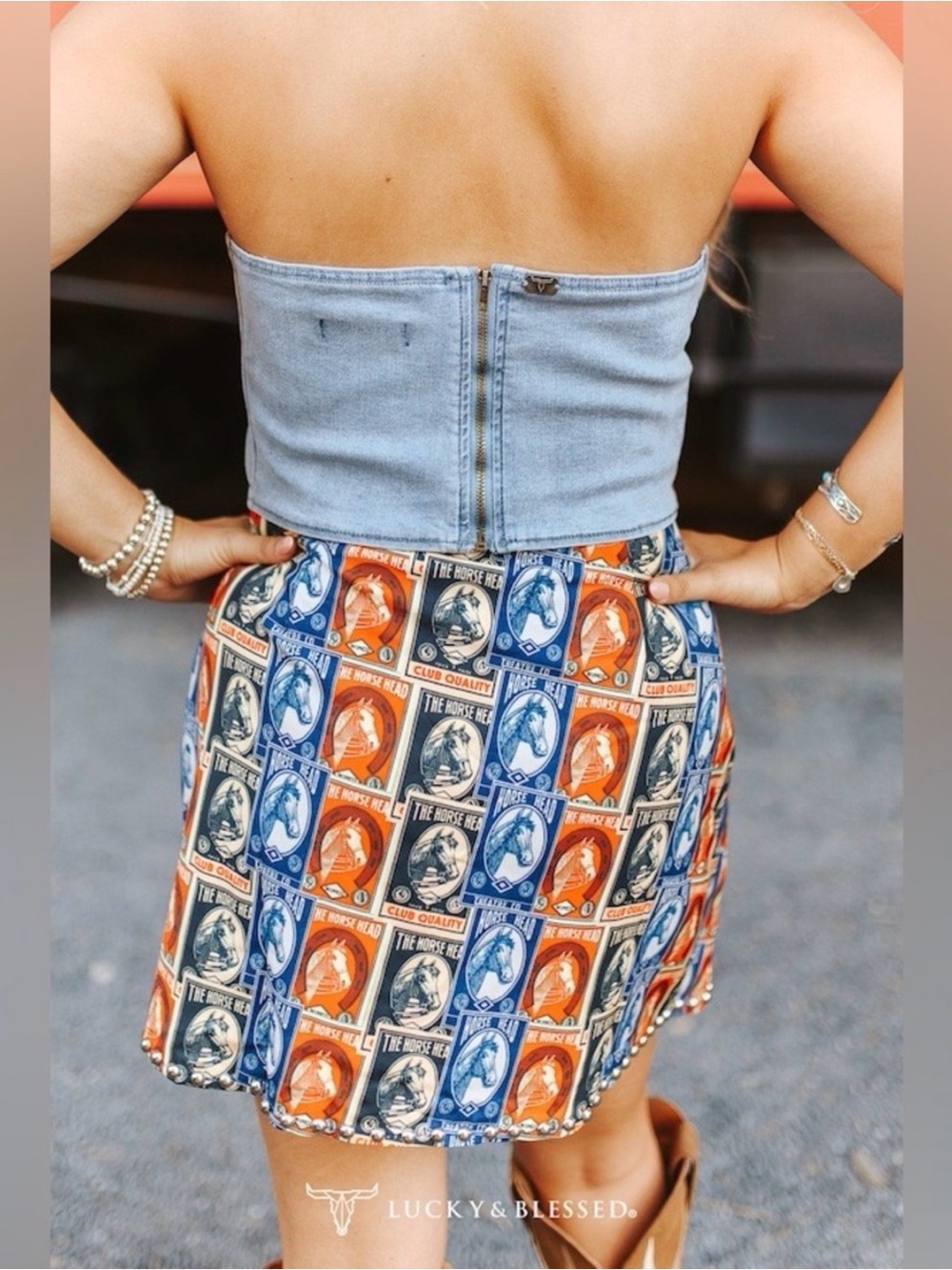 Lucky & Blessed NWT Western theme Hugh Rise Studded Belt Skirt / Skorts, Size SM - Picture 3 of 3